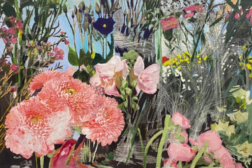 In Bloom, Blumenbild, 2025, Lübeck, 45 x 30 cm, Öl auf Alu-Dibond