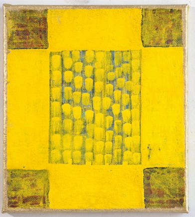 Ein Bild aus der Seie "Gedanken zum Ornament", 42 x 42 cm, Öl auf Leinwand, gelb