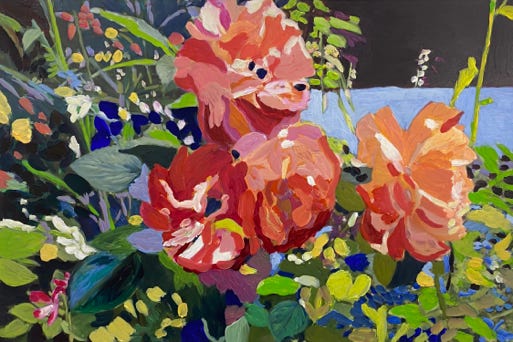 In Bloom, Blumenbild, 2025, Lübeck, 45 x 30 cm, Öl auf Alu-Dibond