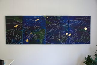 Intertwined , 2021, 5 teilig, 100 x300 cm, Tinte und Blattgold auf Leinwand  