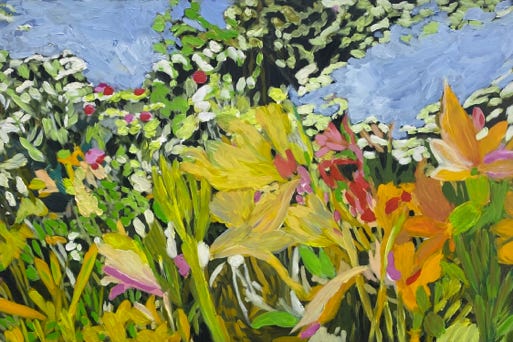 In Bloom, Blumenbild, 2025, Lübeck, 45 x 30 cm, Öl auf Alu-Dibond